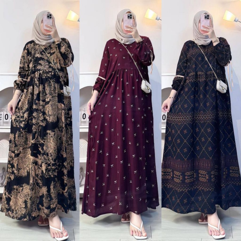 Gamis brand Dress Anjani premium rayon ribbon - Gamis premium ...