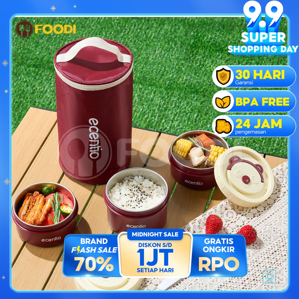 MERAH Ecentio Lunch Box 4PCS Set Stainless 304 Anti-Spill (Red ...