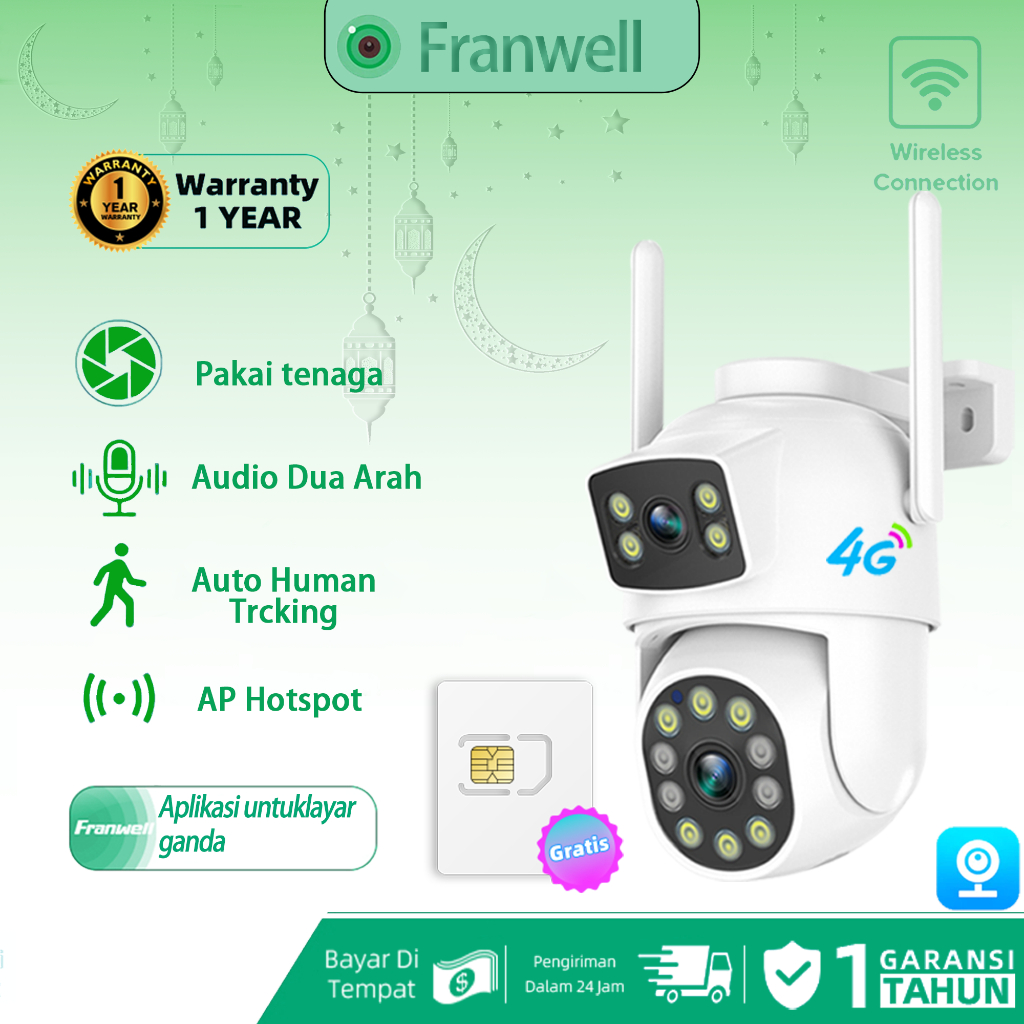Franwell CCTV 4G Outdoor Without WiFi V380 Pro 1080P Night Vision Two ...