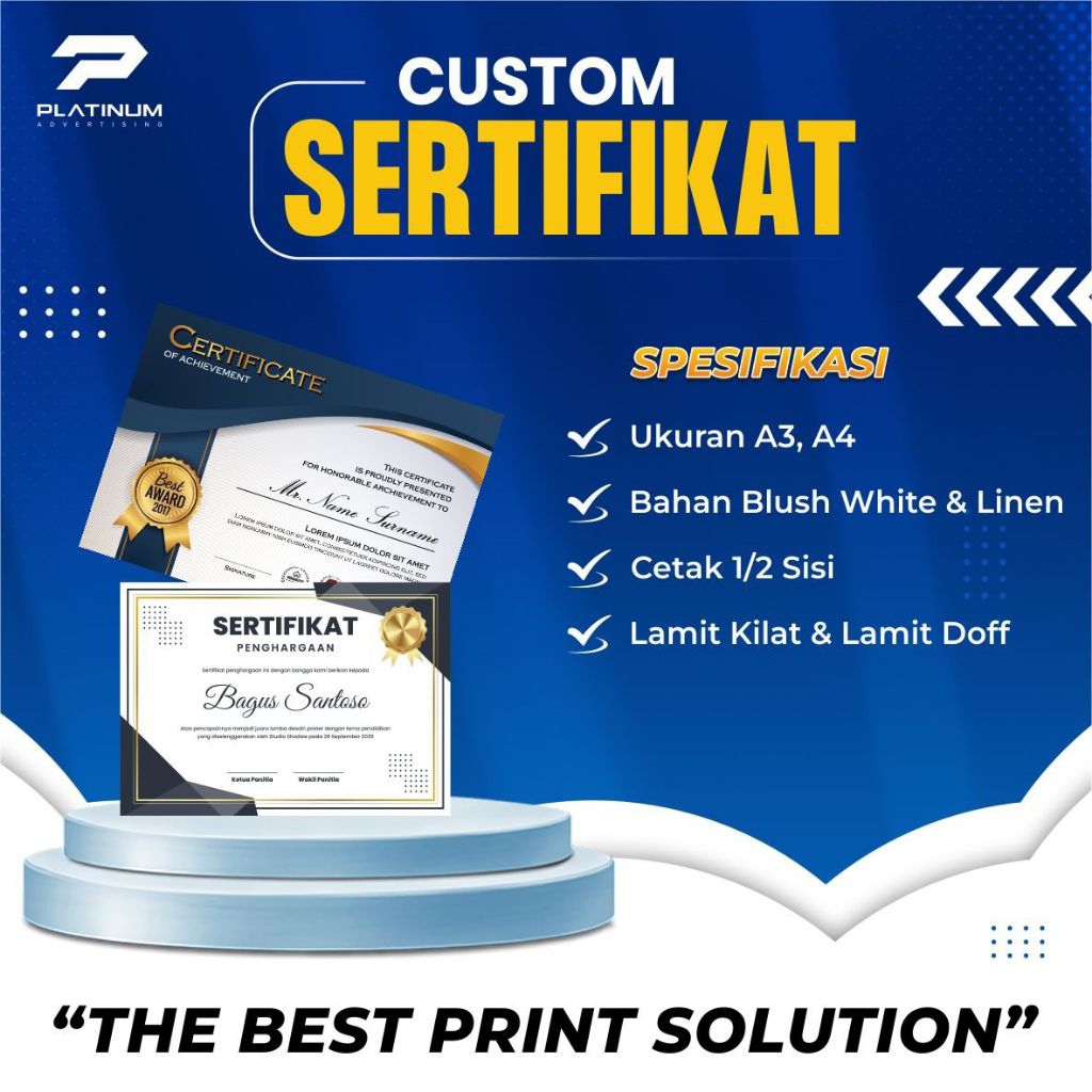 CUSTOM CERTIFICATE PRINTING INDIVIDUALLY ORDER | A3 SIZE A4/ | | Shopee ...