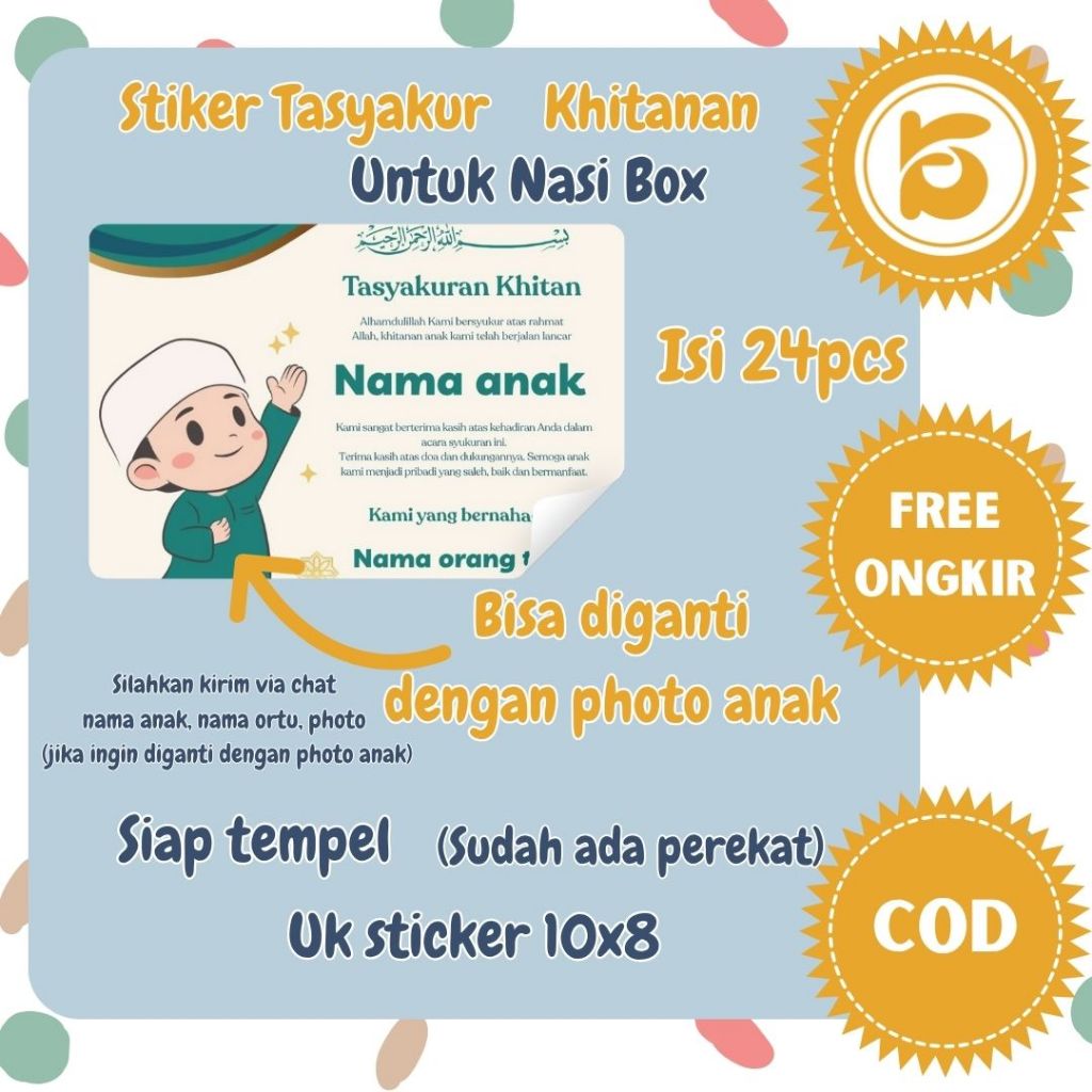 KS Rice Box Stickers size 10x8 Walimatul Khitan Tasyakuran Stickers ...