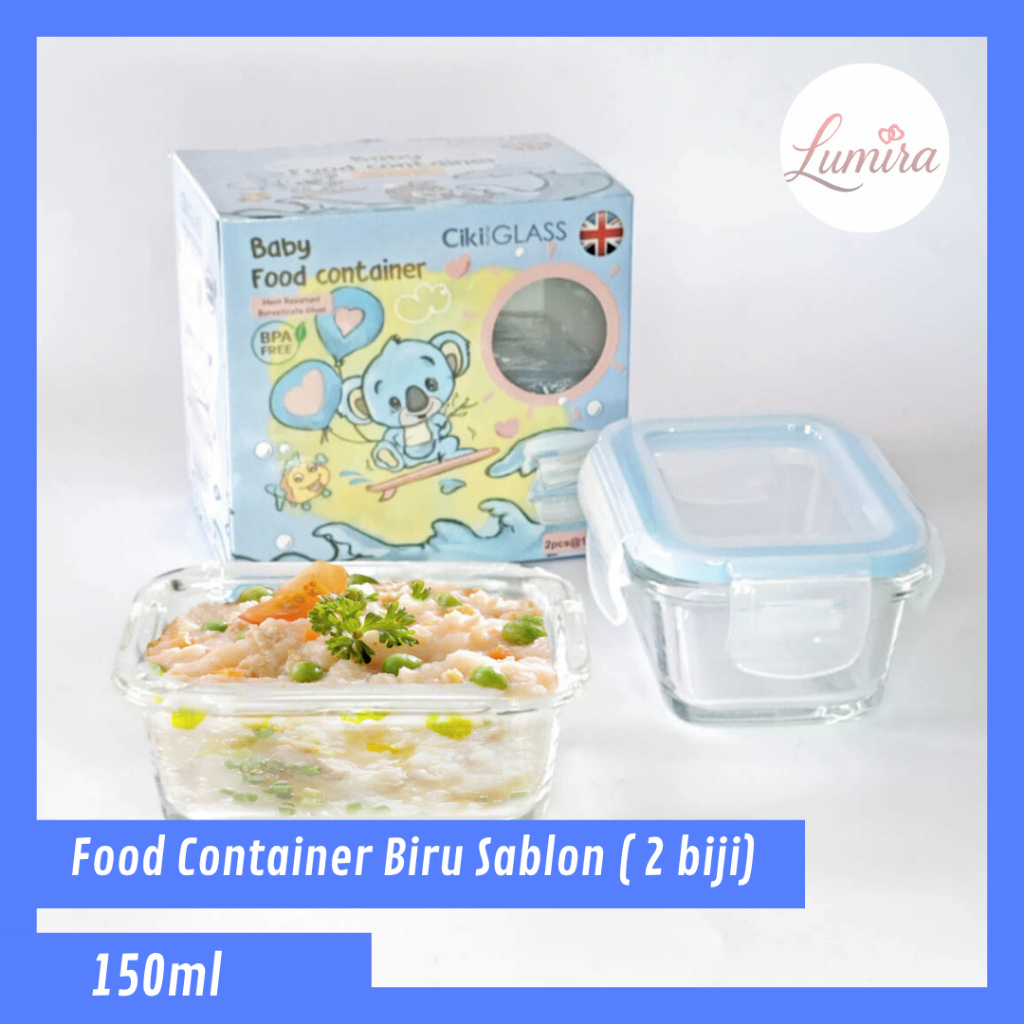 Flash. Food Container 150ml Glass Lunch Boxbiru for MPASI (Contents 2 ...
