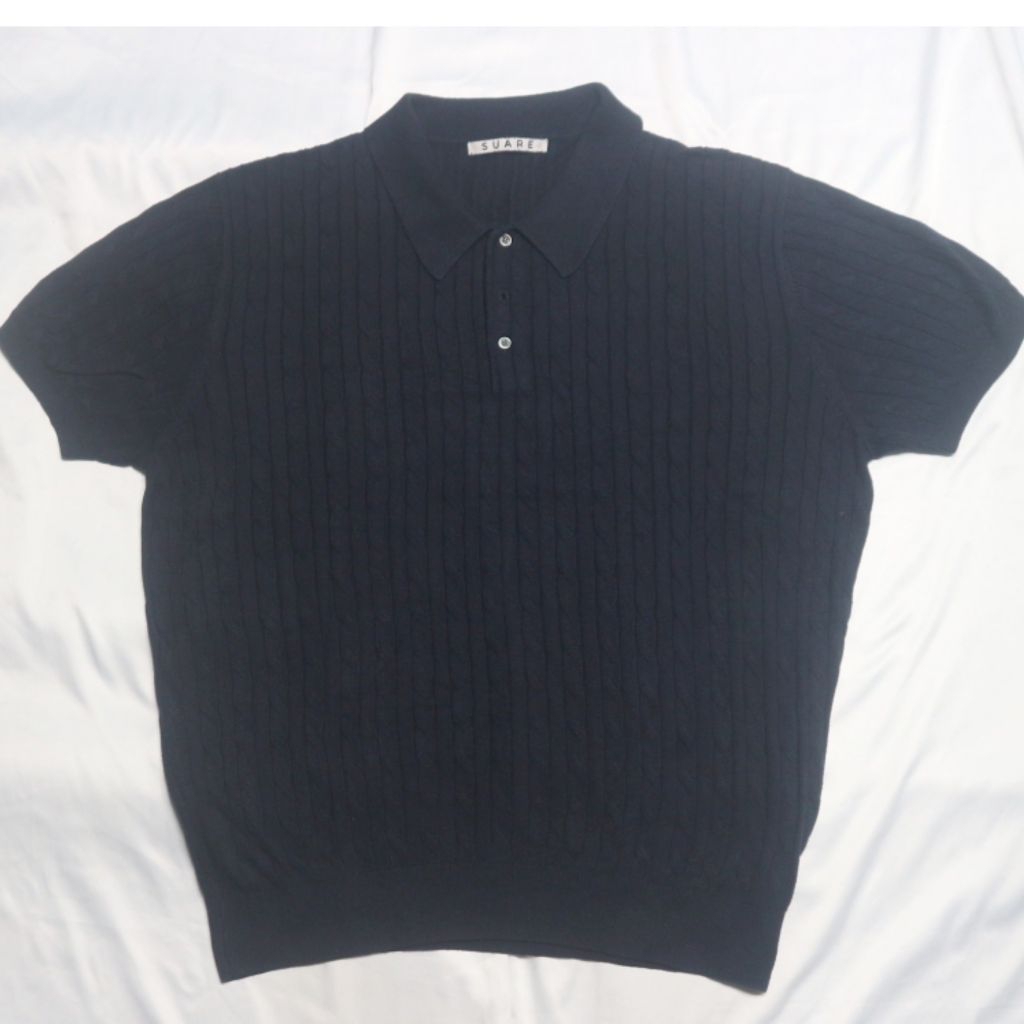 SUARE Washable Cable Short Sleeve Braided Navy Minus Button lost 1 ...