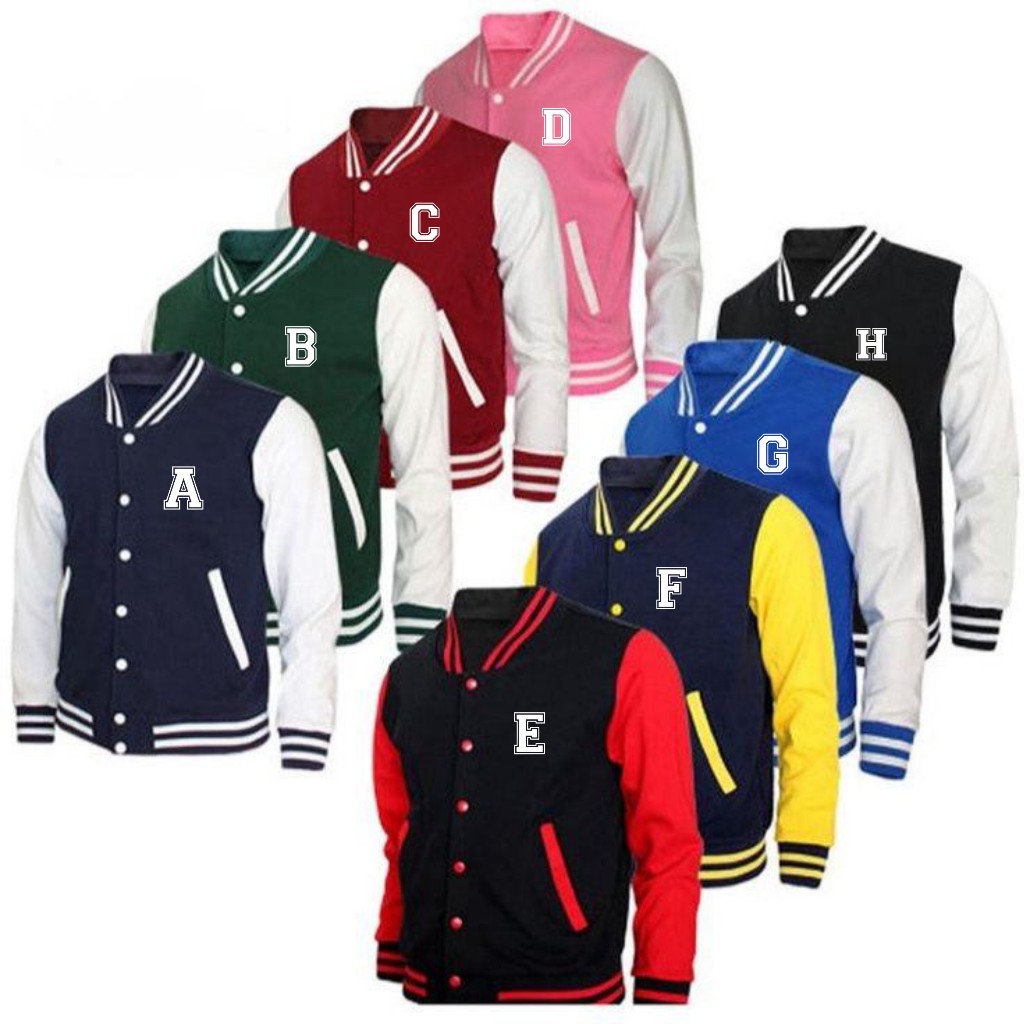 Unisex Button Varsity Baseball Jacket with Initial Font Motif Complete ...