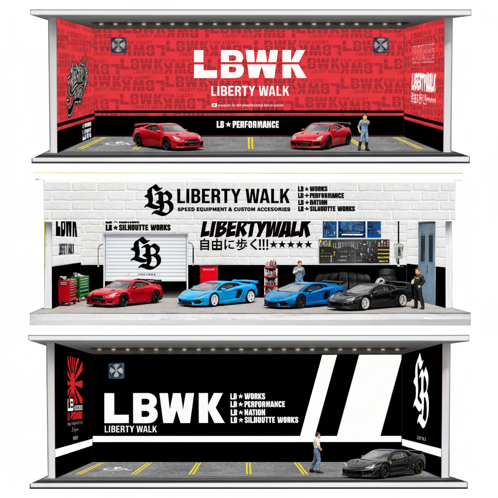 KRMK DIORAMA Garage 1/ LIBERTY WALK LBWK LB SUPER SILHOUETTE RED PURPLE ...