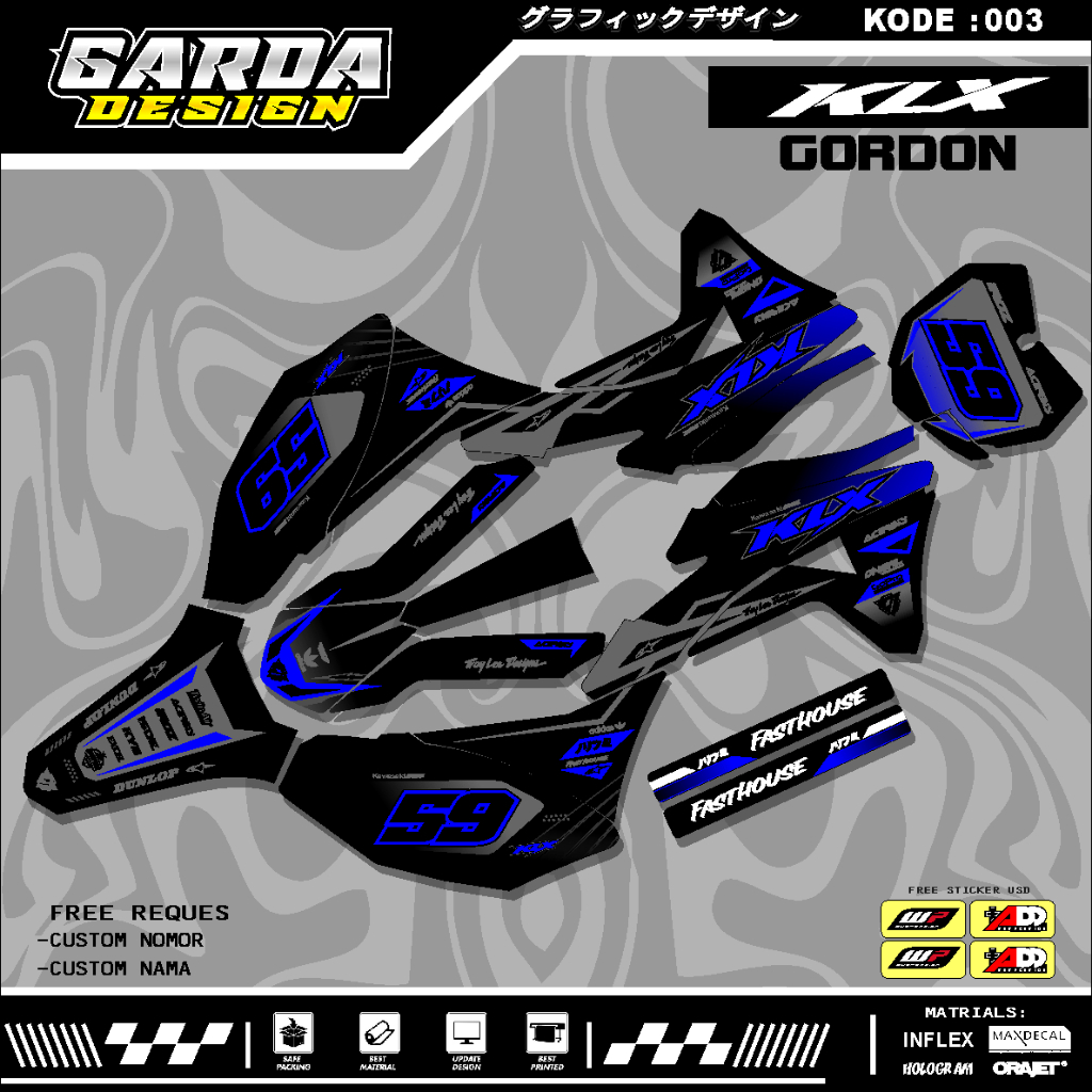 KAWASAKI KLX GORDON SUPER GLOSSY FULL BODY DECAL - MOTORCYCLE STICKER ...