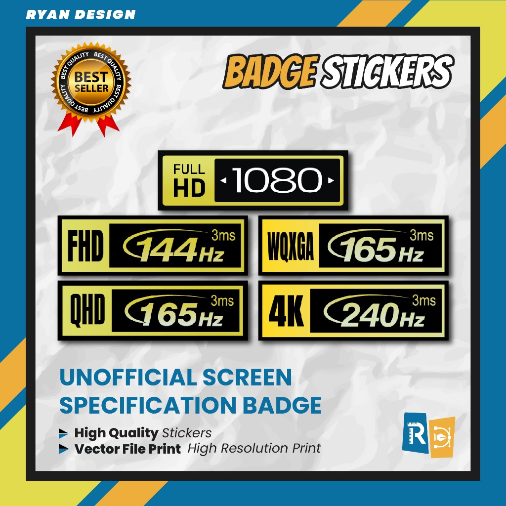 LAYAR Full HD Screen Specifications Logo Sticker QHD 165 Hz 1080p FHD ...