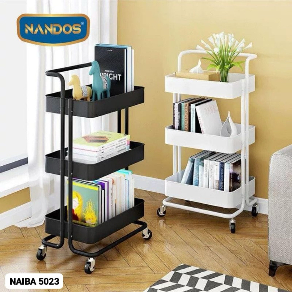 3-Tier Black and White Push trolley Rack with 360 Degree Wheels ...