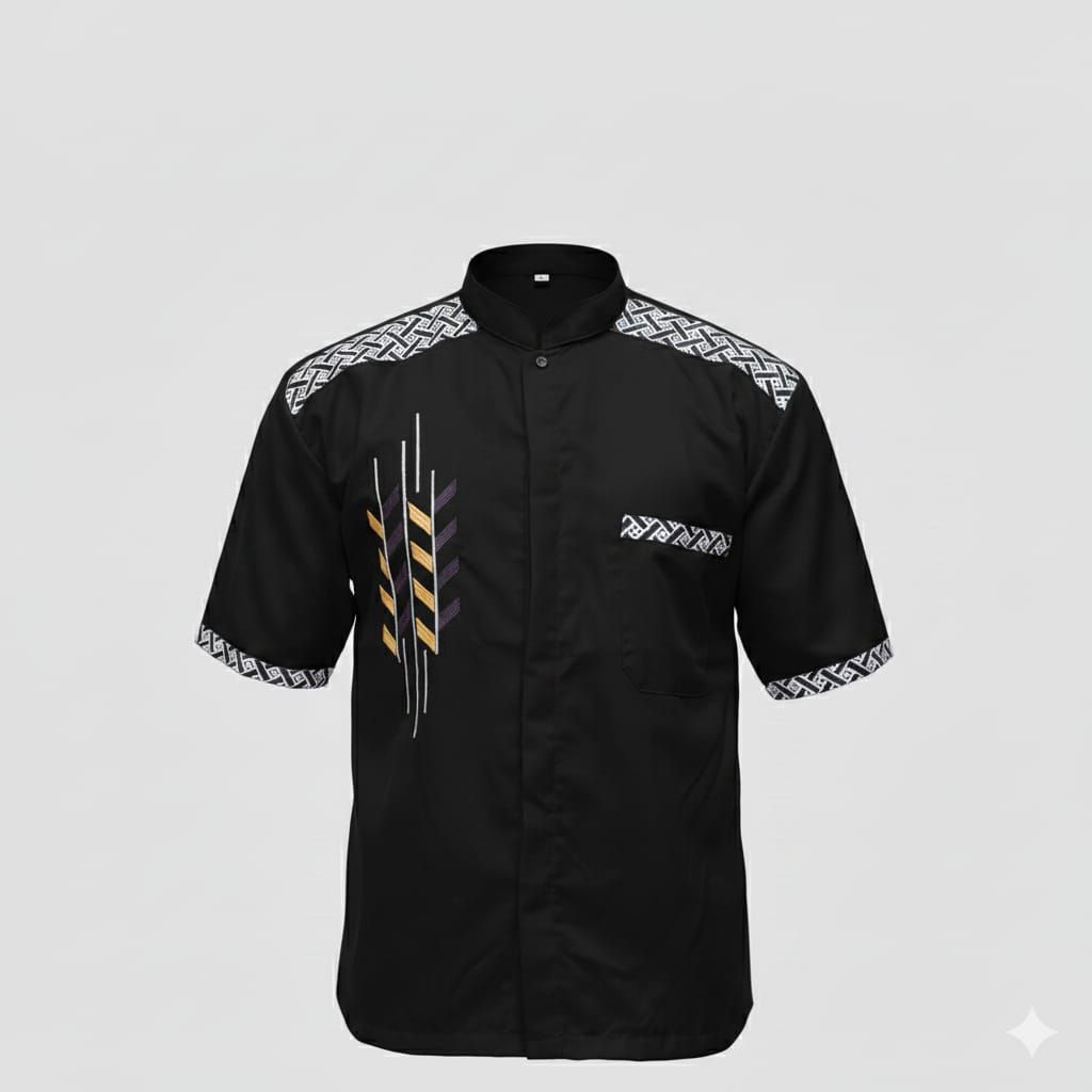 Shirt Men's Embroidered Short Sleeve Rice Pattern Muslim Fashion Shirt ...