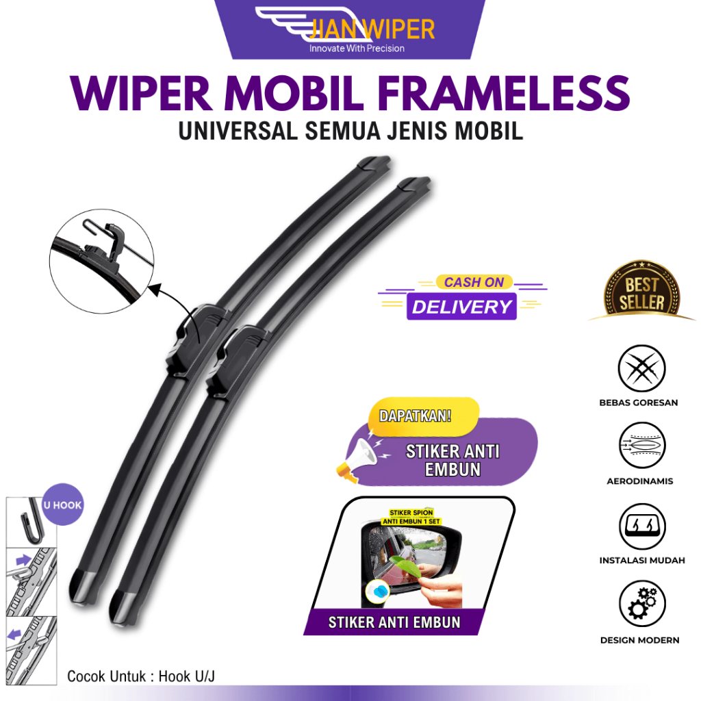 Frameless Car Wiper Set PremiumKiri and Right with Bonus Universal Anti ...