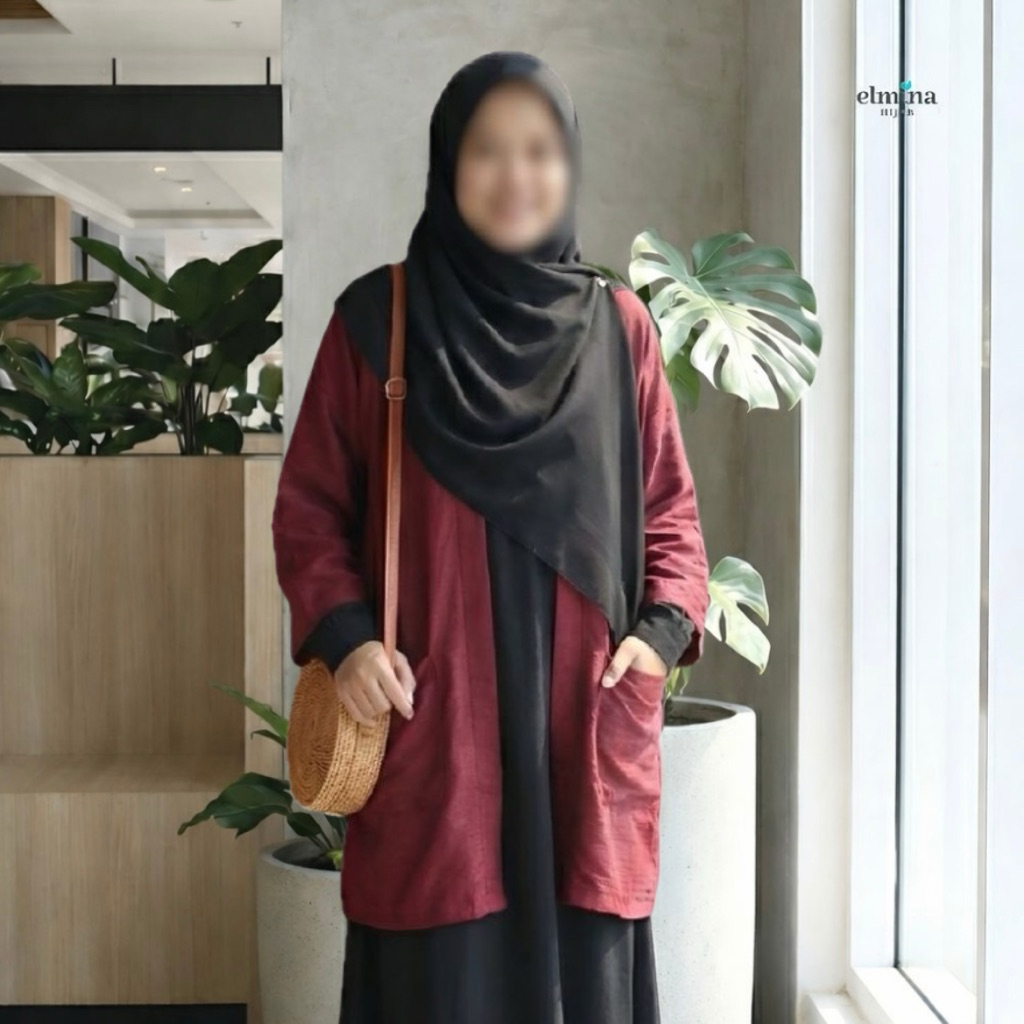 MERAH Elmina Arsy Outer Latest 2026 Minimalist Plain Raya Collection ...