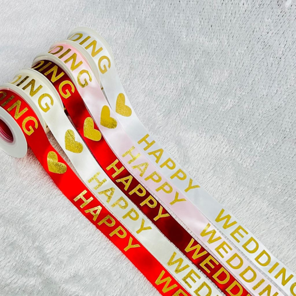 Happy Wedding Ribbon 2.5 cm Satin Wedding Ribbon Premium Wedding Ribbon ...