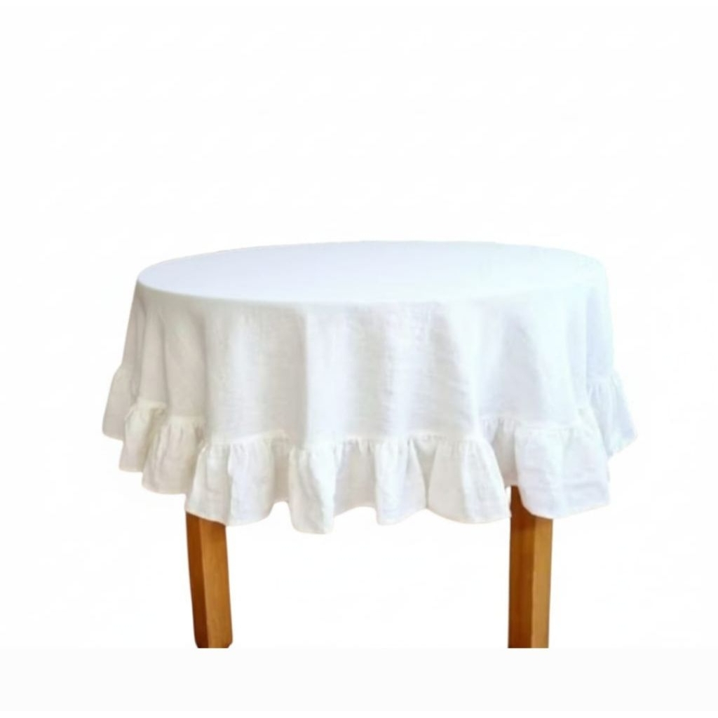 Plain white round tablecloth with embossed Ruffle Model | Shopee ...