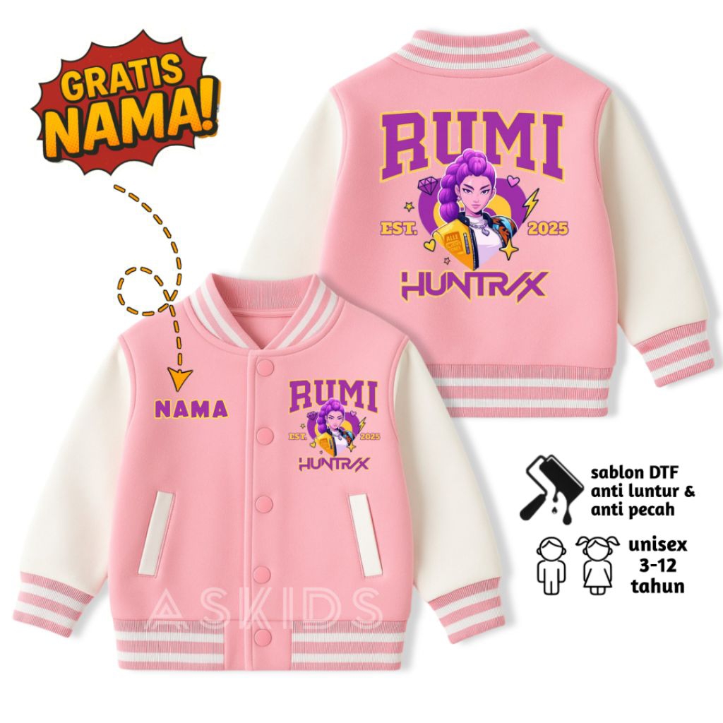 Huntrix Rumi Kpop Demon Hunters Kids Varsity Jacket/ Kids Baseball ...