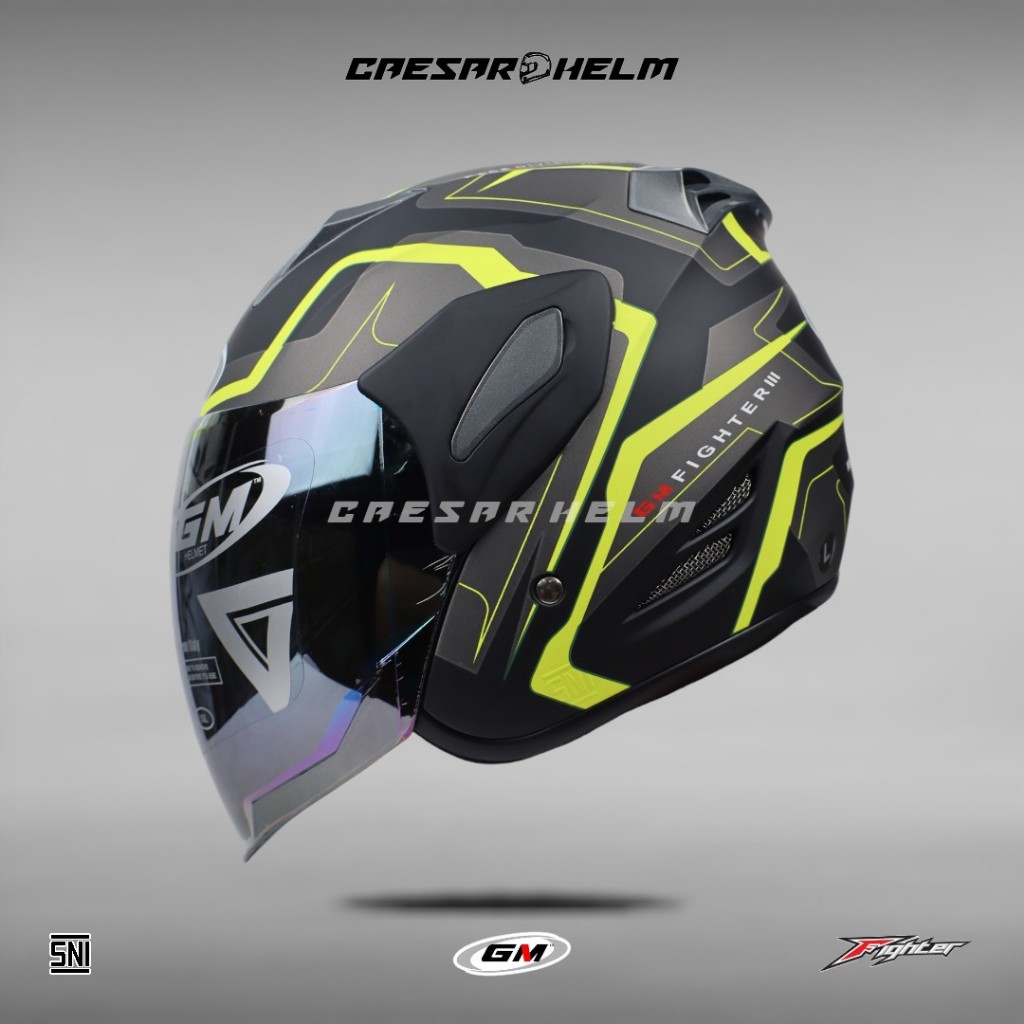 GM Fighter GV2 MotifSR - Black/ Yellow Matte - Half Face Helmet ...