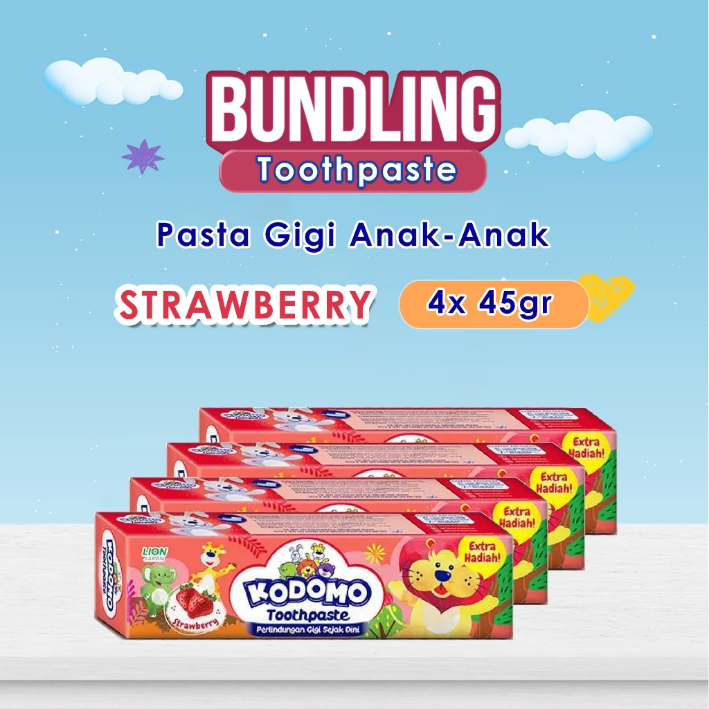 Save & Complete! Kodomo Strawberry Children's Toothpaste 4 Pcs 45 Grams ...