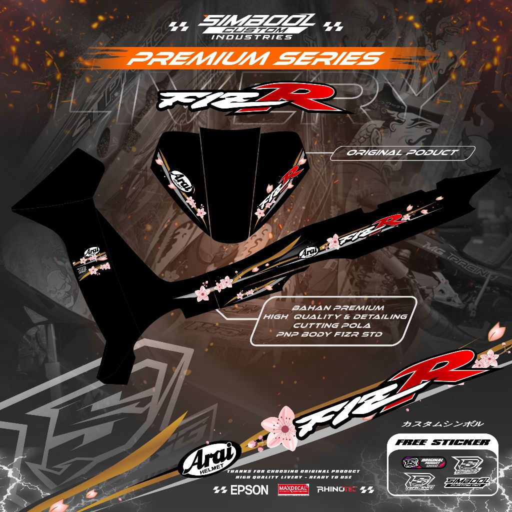 MERAH YAMAHA FIZR FIZ R STICKER STRIPING ARAI SAKURA GOLD MOTIF red std ...