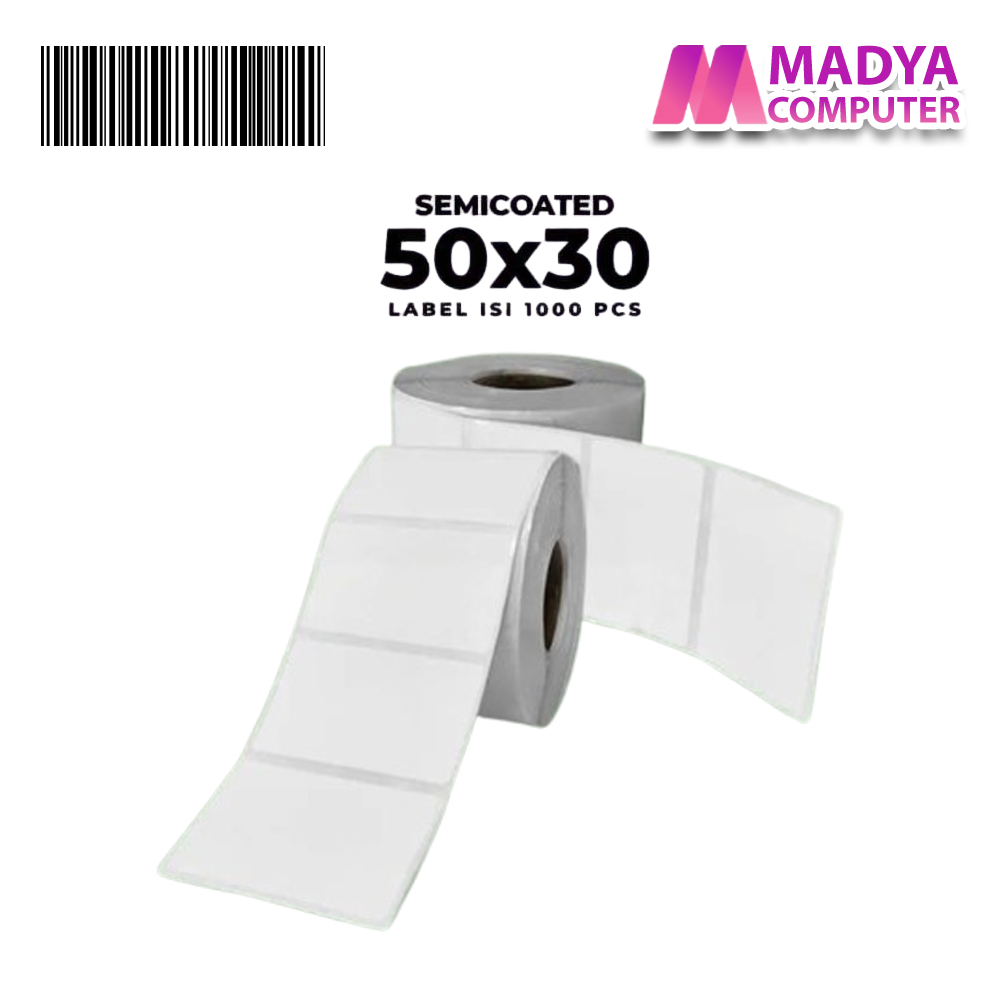 Semi-Coated Barcode Sticker Label Size 50mm x 30mm 1 Line - contents ...