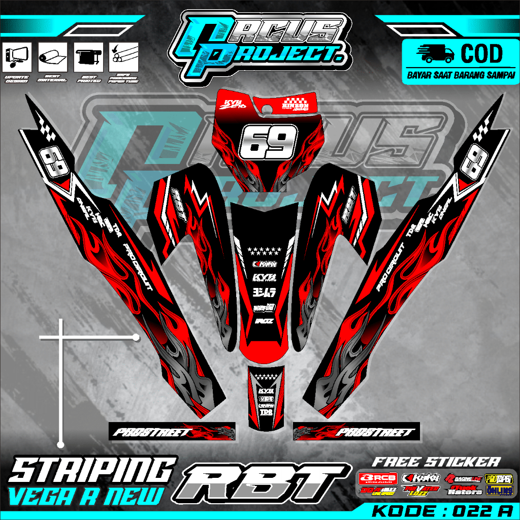 STICKER STRIPING VEGA R NEW MOTOR RBT BEBEK MODIF SUPERMOTO CODE 022 ...