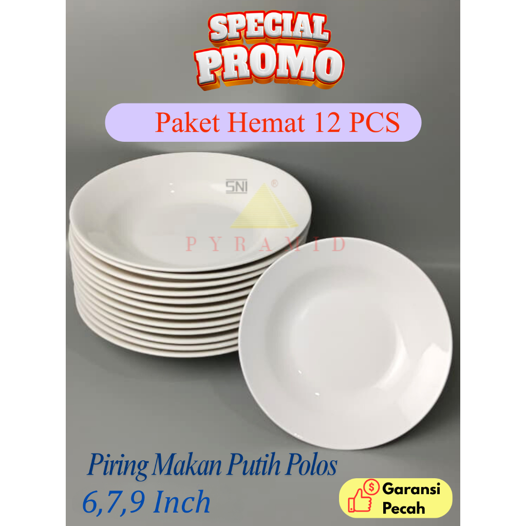 [12 PCS] PYRAMID I PLAIN WHITE CERAMIC DINNER PLATES I price per dozen ...