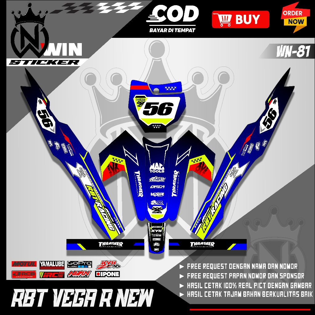 (COD) Yamaha VEGA R NEW MOTOR RBT BEBEK MODIF SUPERMOTO WN-81 Striping ...