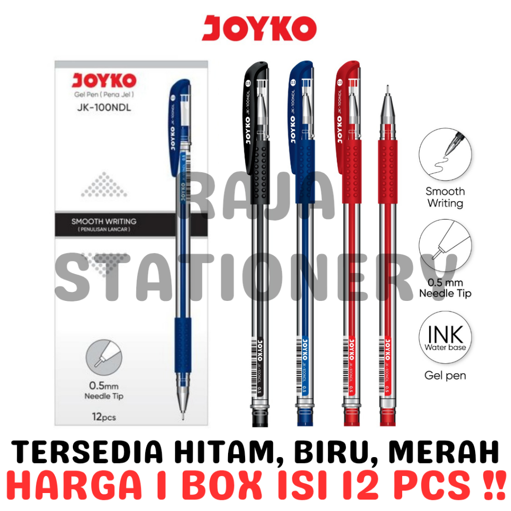 MERAH JOYKO GEL PEN JK-100 NEEDLE TIP 0.5 PEN BLACK BLUE RED 0.5MM PEN ...