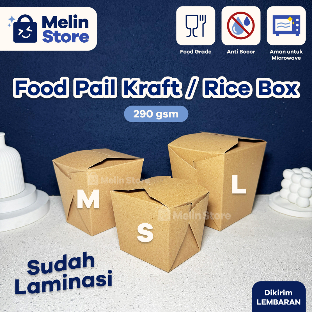 [SHEET] Kraft Food Pail 290 gsm S/M/L - Takeaway Rice Box - Food Grade ...