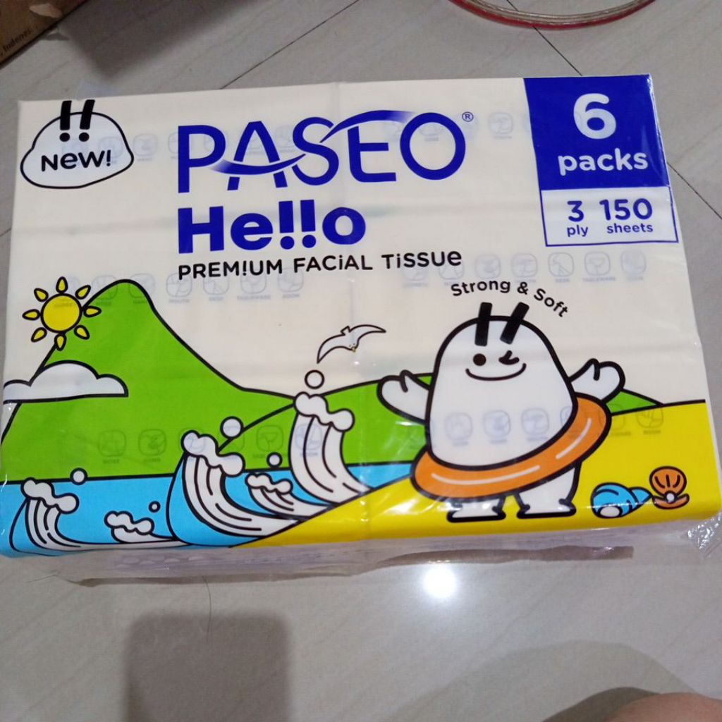 Paseo hello premium facial tissue 6 pack 150 sheets 3 ply strong soft ...