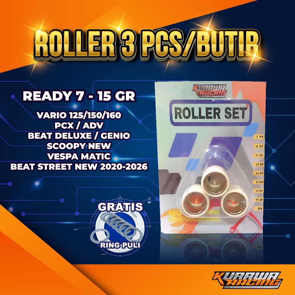 GENIO ROLLER (3PCS/ BUTIR) KURAWA RACING (Pcx/AdvBEAT/ deluxe/Vario125 ...