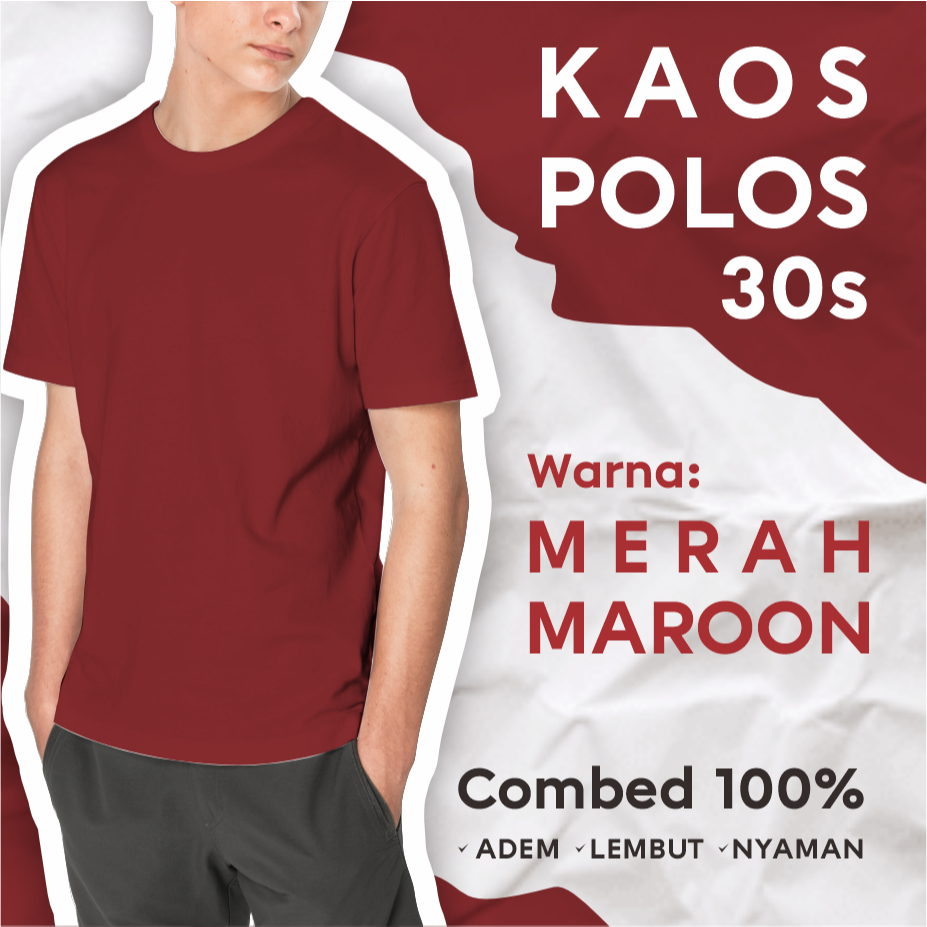 MERAH MAROON RED PLAIN T-SHIRT, 100% COTTON COMBED 30S, SHORT SLEEVES ...