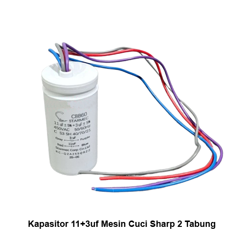 MESIN 11+3uf Capacitor for Sharp 2-Cylinder Washing Machine ES-T65M ES ...