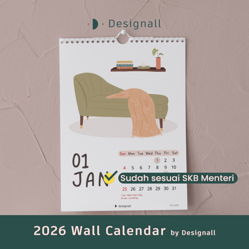 Designall Aesthetic Wall Calendar 2026 A3+ Spiral PV | Shopee Philippines