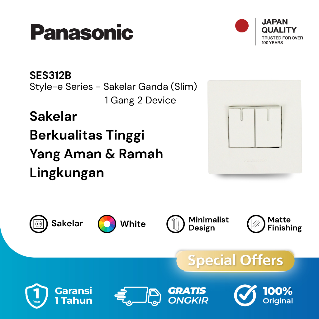 Panasonic 1 Gang 2 Device Style-E White Double Switch | Shopee Philippines