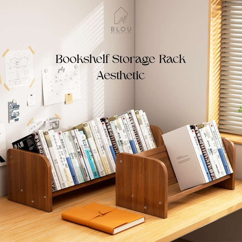 Blou Minimalist Wooden Bookshelf Aesthetic Japanese Korean Style Wabi ...