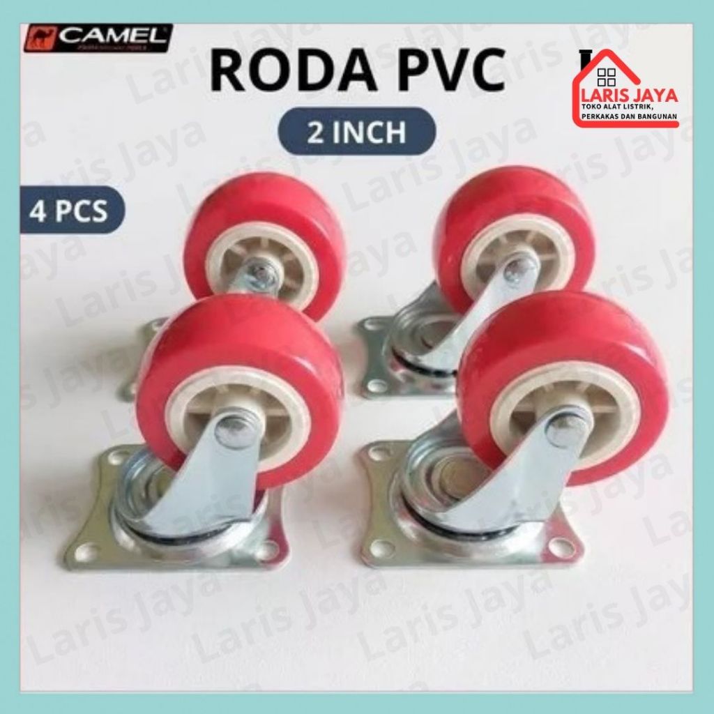 MERAH 2 Inch PVC Display Case Wheels 1 Set of 4 Pcs Red Flat Caster ...