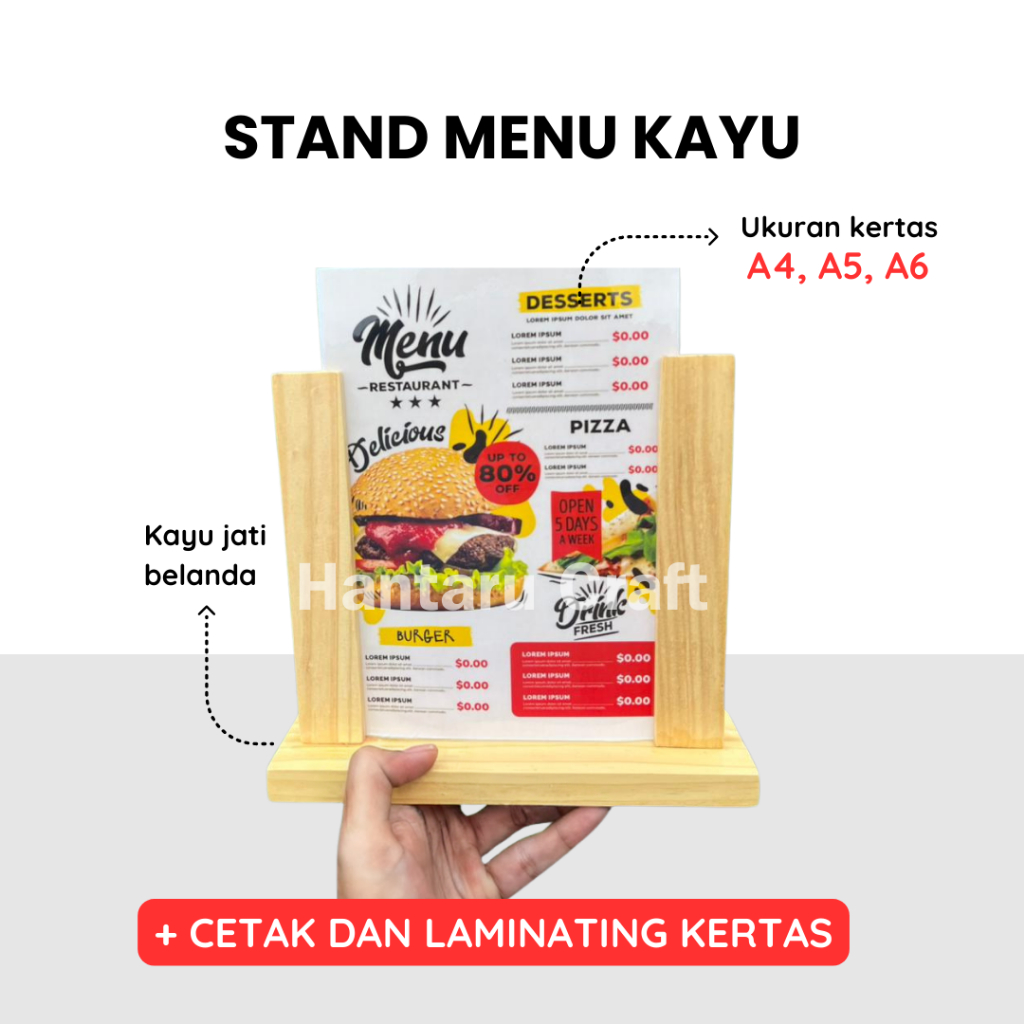 Wooden Menu Stand Cafe Resto A4 A5 A6 | Dutch Teak Table Menu Display ...