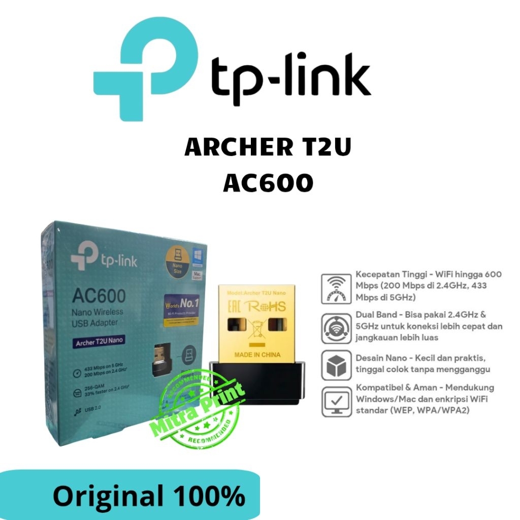 Adattatore WiFi USB TP-Link Archer T2U Nano – AC600 Dual Band Per PC E Laptop, Supporto Windows E Mac