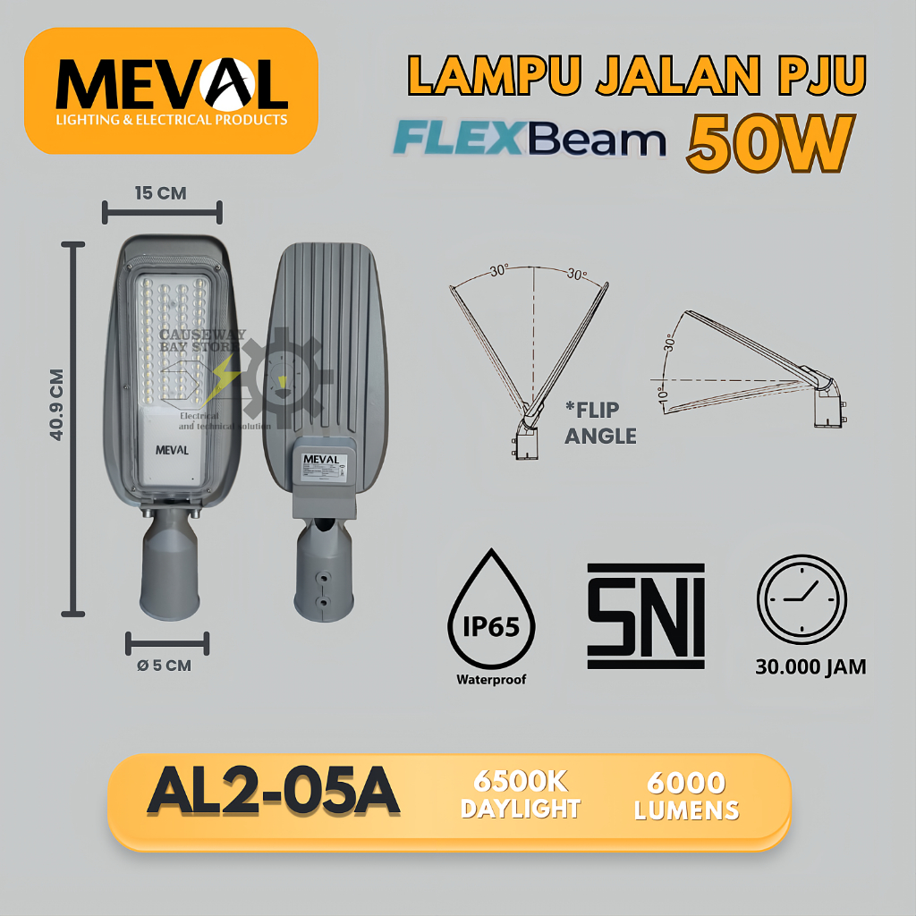 STREET LIGHT FLEXIBLE BEAM 50W LED STREET LIGHT AL2-05A Meval | Shopee ...