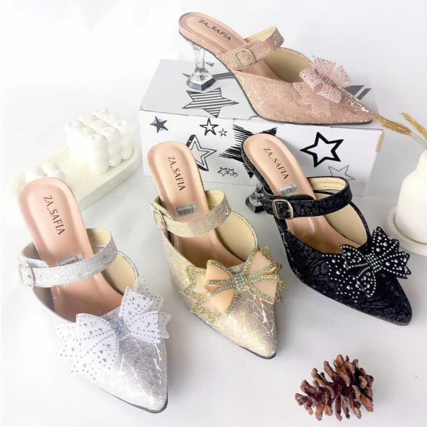 ZASAFIA DV004 Luxury Ribbon Glitter Party Heels Elegant Glass Heels ...