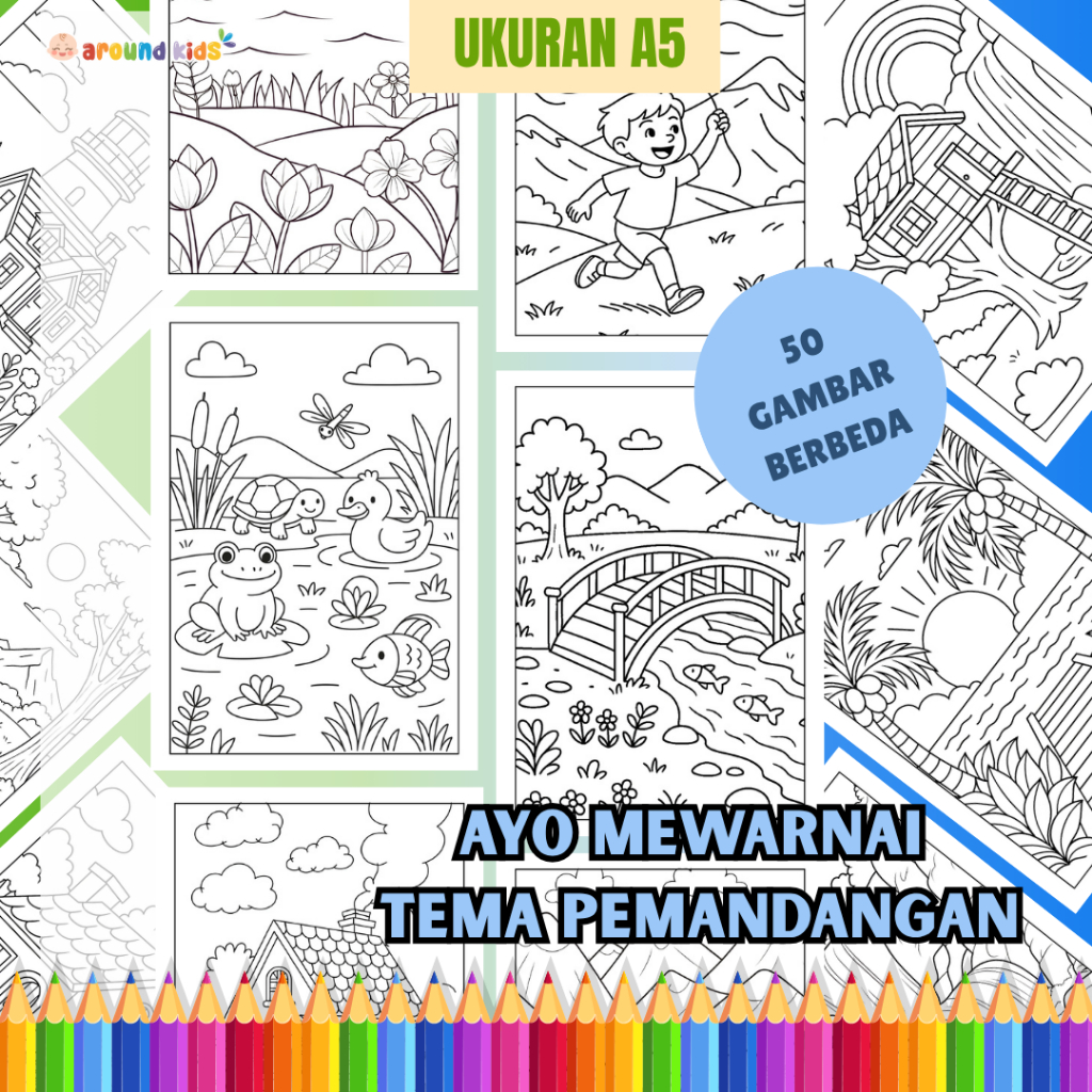 50 Landscape Theme Coloring Paper A5 Size Drawing Coloring for Girls ...