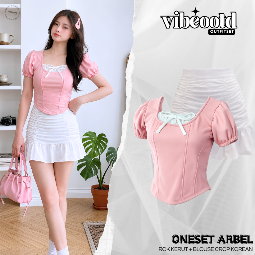 2-in-1 Outfit Set ArbelWanita (Wrinkle Mini Skirt + Coquette Ribbon ...
