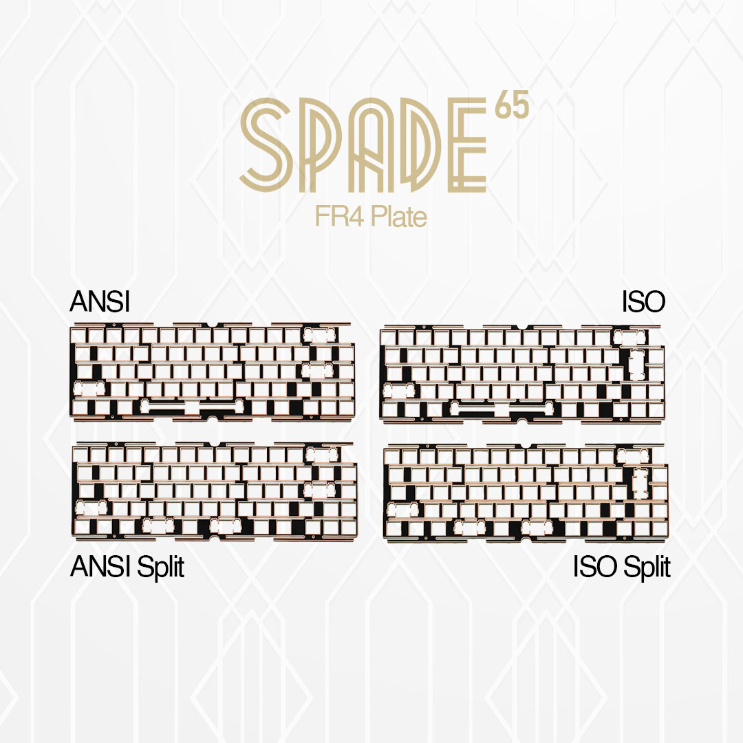 Noir Spade65 65% Extra FR4 Plate ANSI, ISO, Split Spacebar Layout ...