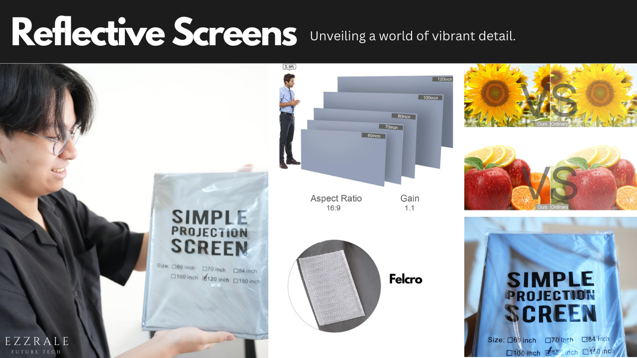 LAYAR Ezzrale 80 Inch Reflective Screen | 100 Inch | 120 Inch | Shopee ...