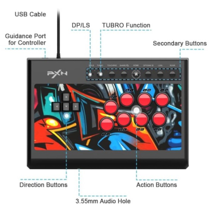 PXN X8 Keyboard Wired Arcade Fight Stick Joystick Game Controller ...
