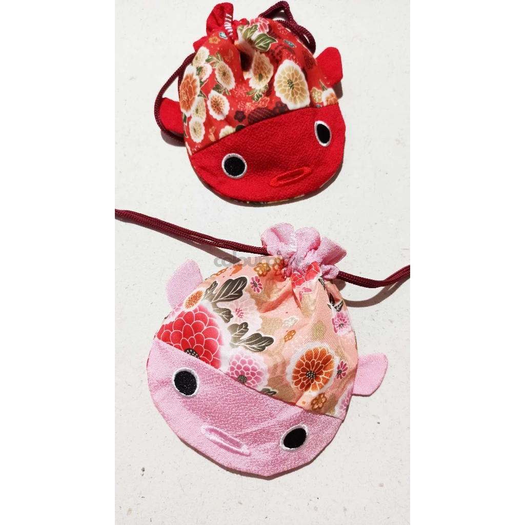 Japanese Kimono Fabric Pouch - Typical Japanese Koi Fish Drawstring Bag ...