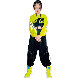 Girls Ballroom Hip Hop Dance Clothes Long Sleeves Tops Casual Pants For  Kids Street Dance Performance Wear Kpop Outfit B size 170cm Color Tops