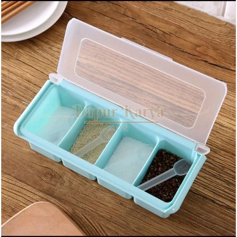 4-Section Rectangular Spice Container 4 in 1 Plastic Jar - Dapur Karya ...