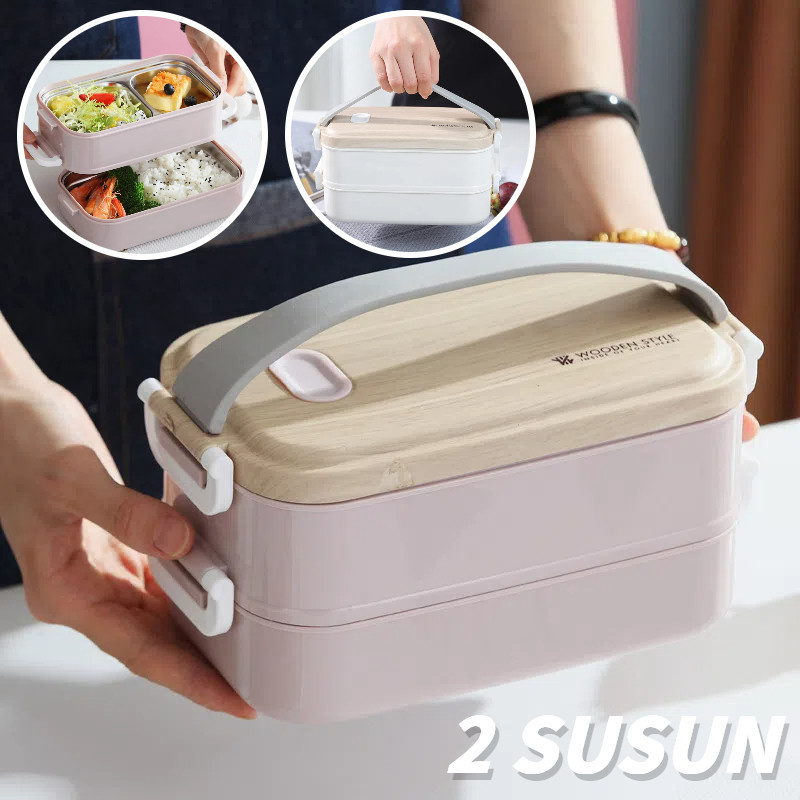 Bento Lunch Box Stainless Steel 304 Stackable Japanese Wood Rantang ...