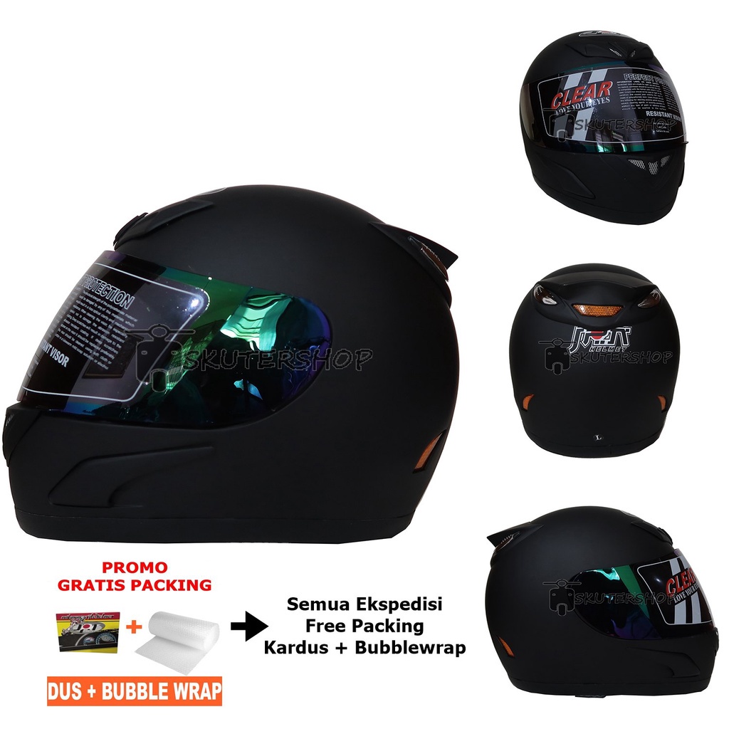 JPN HELM FULL FACE JAP STYLE RACING SPORT MOTOGP TANDUK SNI BLACK DOFF ...
