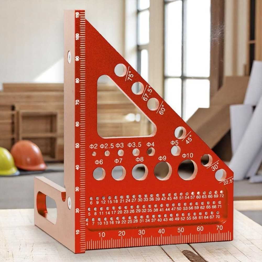 SIKU MERAH 3D Multifunctional Angled Ruler Woodworking Ruler Hole ...